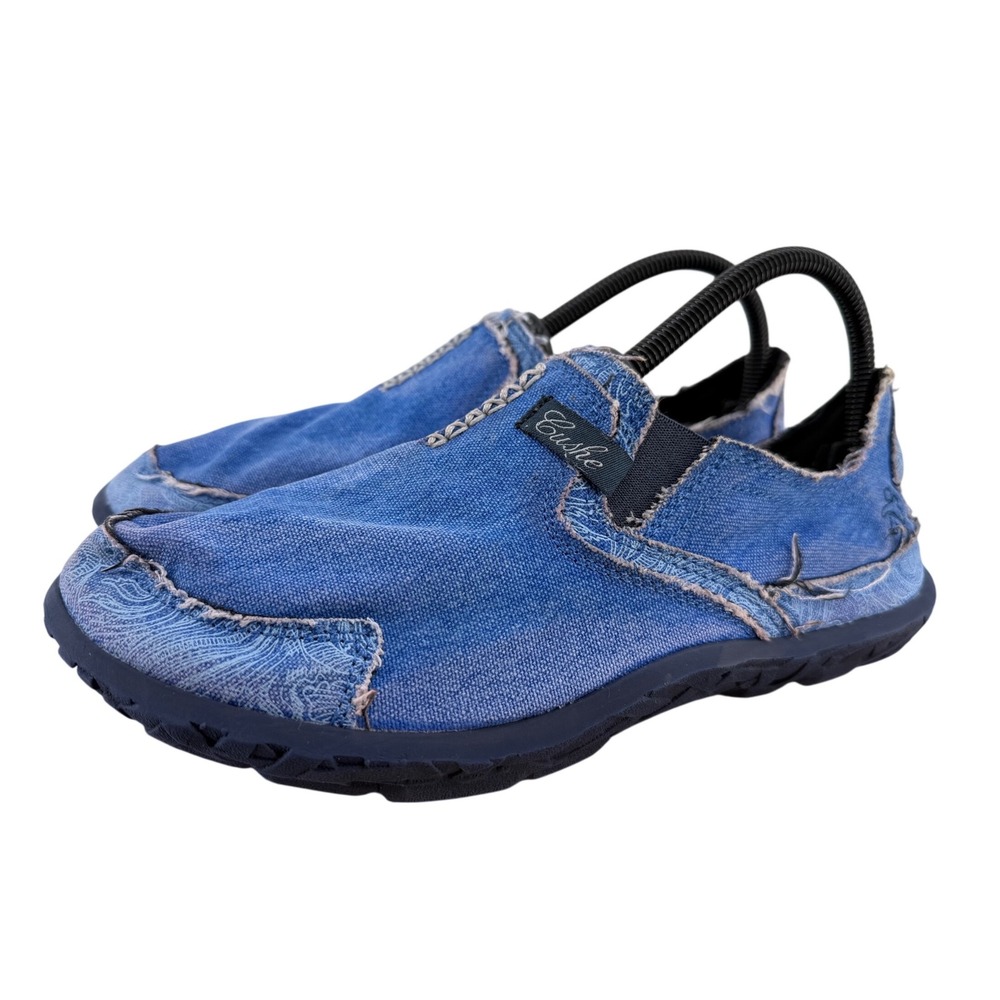 Cushe W Slipper II Blue Tropic Canvas Distressed Slip On Loafers Womens 9 40